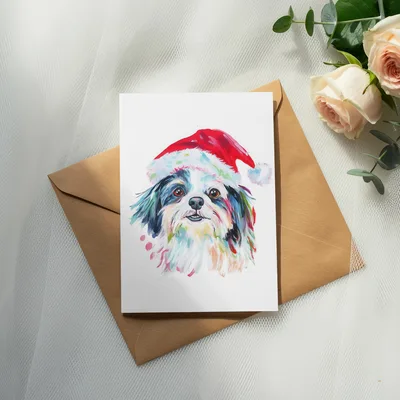 Shih Tzu Christmas PNG Digital Download, Santa Dog Clipart, Holiday Pet Portrait Printable, Dog Mom Sublimation Design, Festive Wall Art