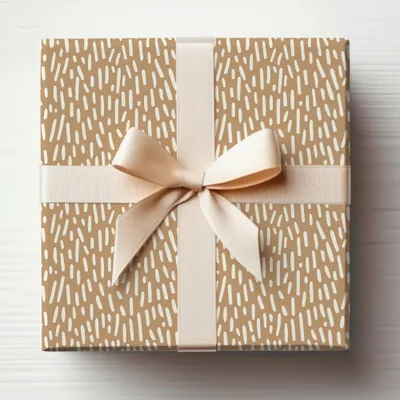 Elegant Beige Gift Wrapped Present with Cream Bow