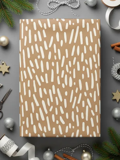 Festive Beige and White Abstract Decorative Wrapped Gift