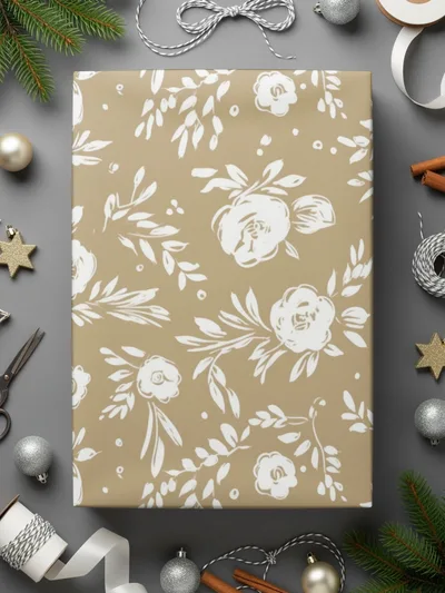 Elegant Holiday Floral Pattern Gift Wrapping Paper