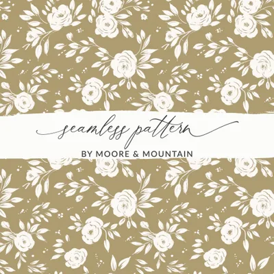 Simple Modern Boho Seamless Pattern with Roses in Gold Shade