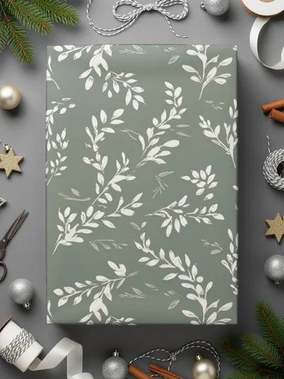 Elegant Green and White Holiday Wrapping Paper Product