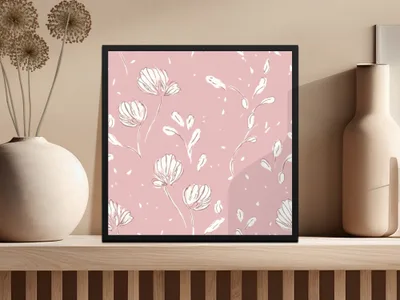 Simple Muted Pink Line Art Floral Background Pattern, Mauve Pink Flowers - Moore and Mountain