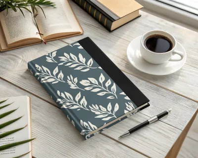 Floral Blue and White Leaf Design Hardcover Notebook