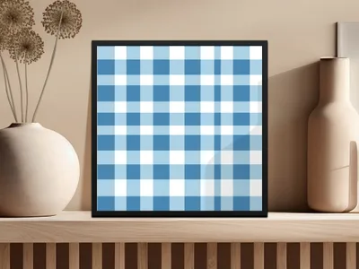 Classic Blue and White Plaid Wall Art Print Decor