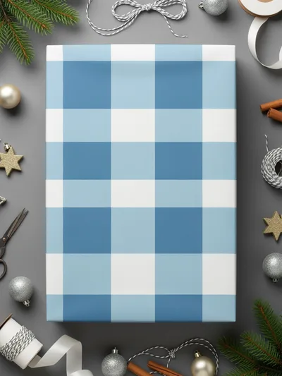 Blue and White Plaid Pattern Holiday Wrapping Paper
