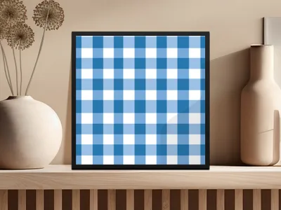 Modern Blue Gingham Print Wall Art Décor for Home