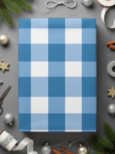 Blue and White Plaid Gift Wrapping Paper Holiday Box