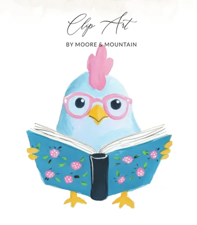 Smart Chicken Reading Book Preppy Clip Art SVG | Cute Hen with Glasses Digital Download for Readers, Teachers, Farmhouse Decor & Planners