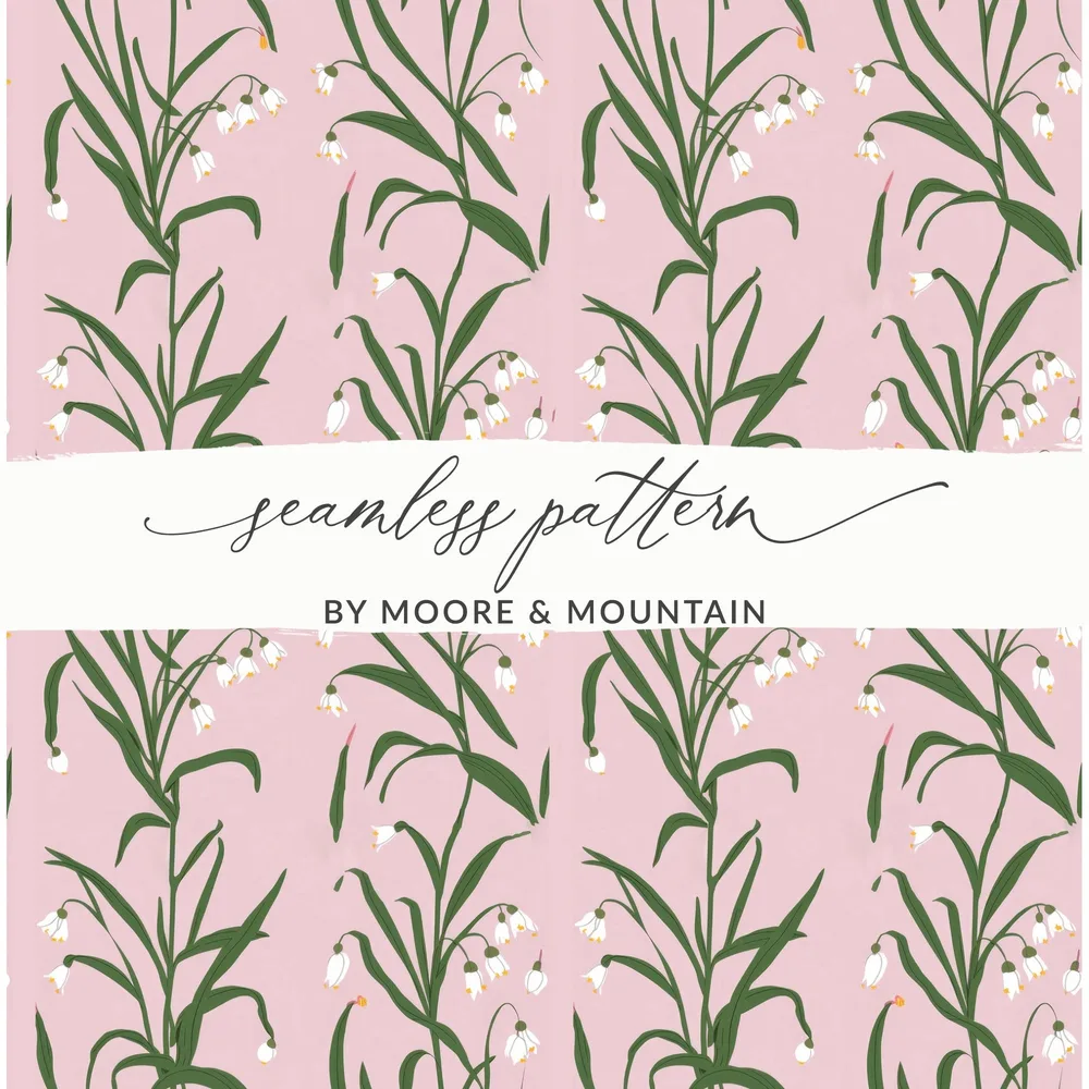 Snowdrop Flower T-Shirt, Digital Paper, Pink Floral Pattern, Botanical Print, Seamless Fabric Design, Spring Flowers Pattern, Floral Design - Moore and Mountain