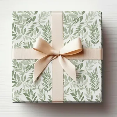 Elegant Gift Box with Leaf Pattern and Pink Ribbon