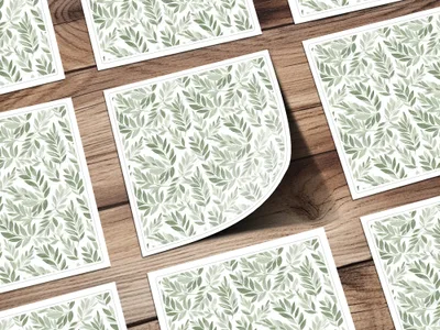 Green Leaf Pattern Square Stickers Modern Decor Sheets