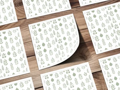 Green Leaf Pattern on White Background Sheet Product