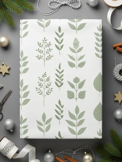 Elegant Green Leaf Pattern Wrapping Paper For Gifts