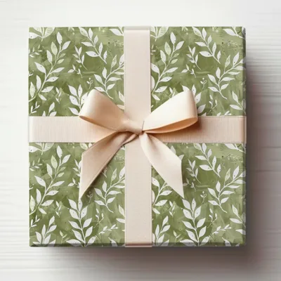 Elegant Leaf Pattern Gift Wrap with Cream Ribbon