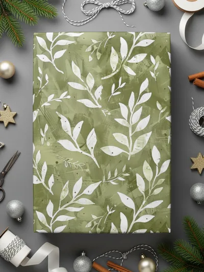 Elegant Green Leaf Pattern Gift Wrap for Special Occasions