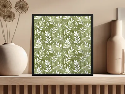 Green and White Botanical Pattern Art Print Decor