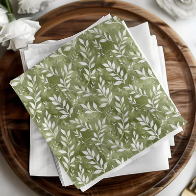 Green Leafy Patterned Napkin Set for Home Decor