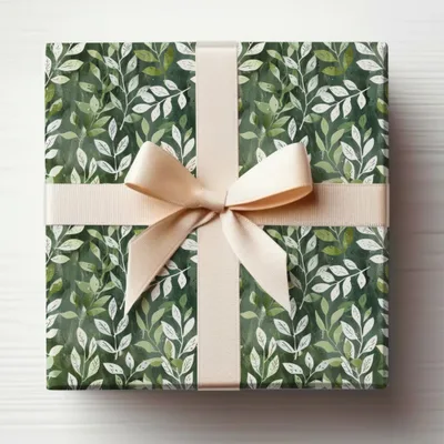 Elegant Botanical Gift Wrap with Cream Ribbon