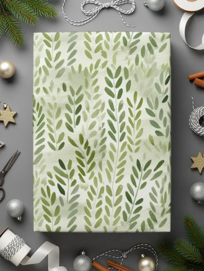 Festive Green Leafy Pattern Gift Wrap product