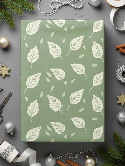 Green Leaf Pattern Wrapping Paper for Holidays