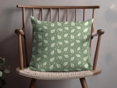 Green Cushion with White Leaf Pattern for Home Decor