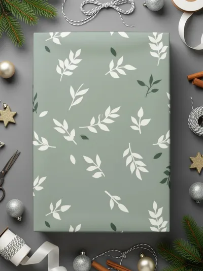 Elegant Green Leaf Patterned Gift Wrap for Any Occasion