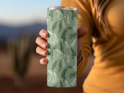 Green and White Fern Leaf Pattern Insulated Tumbler