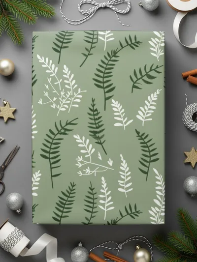 Elegant Green And White Fern Pattern Wrapping Paper