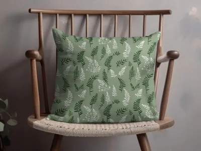Green Throw Pillow with Leaf Pattern design Pillow