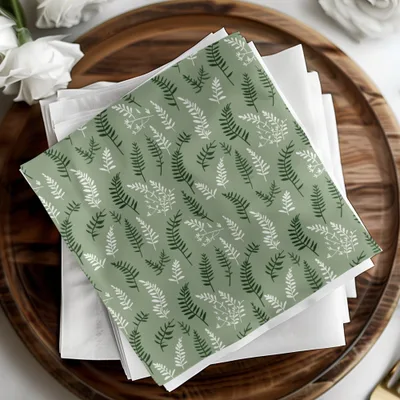 Green Fern and Leaf Print Decorative Paper Napkins set