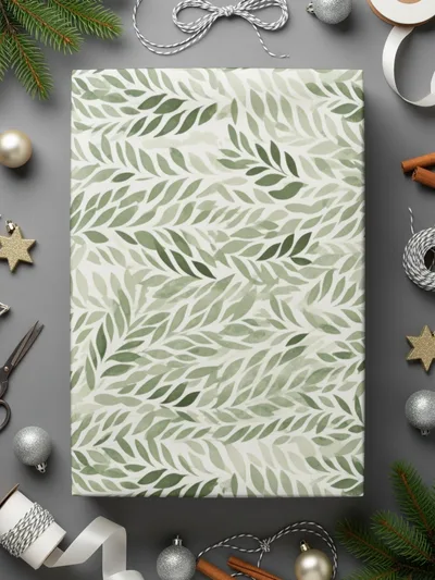 Green Leafy Holiday Gift Wrapping Paper Roll Sheets