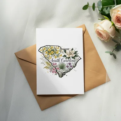 South Carolina Watercolor Floral Map Digital Art Print | SC State Outline Botanical Wall Art Gift for Her