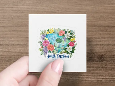 South Carolina Watercolor Floral Map Digital Art Print | SC State Outline Botanical Wall Art Gift for Her