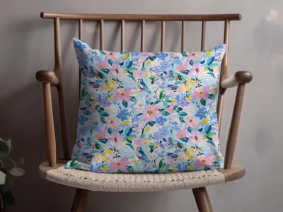 Spring Blue Bird Among Pastel Floral Abstract Pattern | Seamless Digital Image | Instant Download - Moore and Mountain