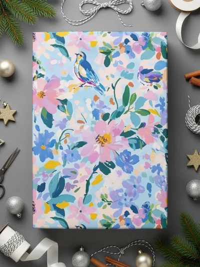 Spring Blue Bird Among Pastel Floral Abstract Pattern | Seamless Digital Image | Instant Download - Moore and Mountain