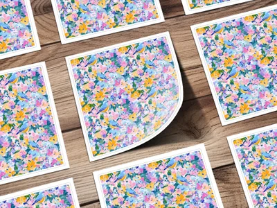Spring Bluebird and Bloom Symphony Floral Fantasy | Digital Art Print | Impressionistic Floral Pattern - Moore and Mountain