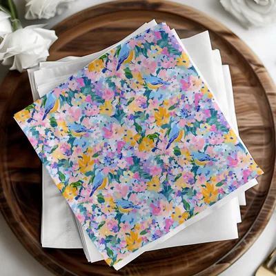 Spring Bluebird and Bloom Symphony Floral Fantasy | Digital Art Print | Impressionistic Floral Pattern - Moore and Mountain