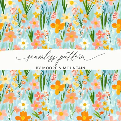 Spring Daffodil Seamless Floral Field With Colorful Spring Flowers Digital Art
