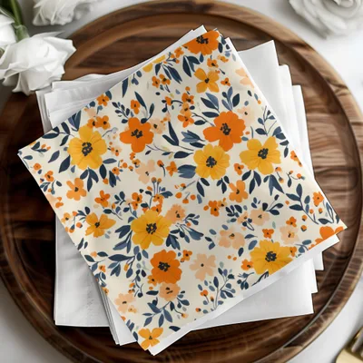 Vibrant Floral Design Square Paper Napkins Set