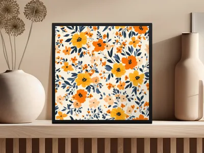 Vibrant Orange and Yellow Floral Patterned Art Print