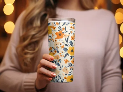 Floral Pattern Insulated Travel Mug with Lid