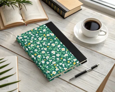 Floral Green and Black Hardbound Journal Writing Notebook