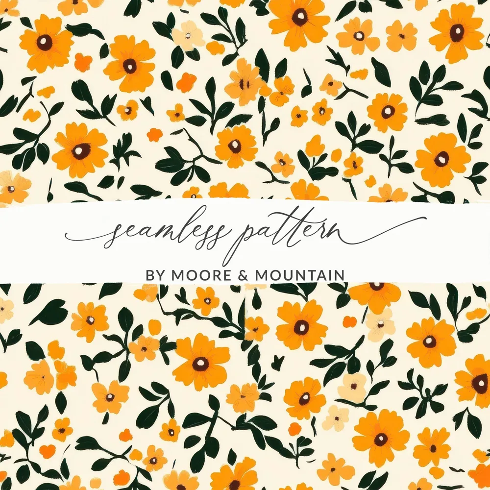 Seamless Orange Floral Pattern By Moore & Mountain