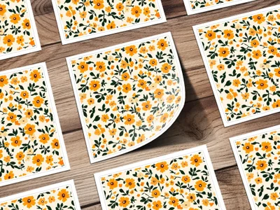 Yellow Floral Pattern Sticker Collection for Crafting
