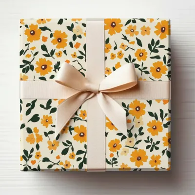 Vibrant Floral Gift Wrap with Beige Ribbon for Any Occasion