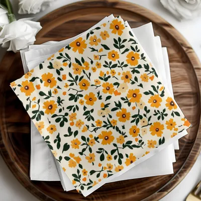Yellow Floral Pattern Decorative Napkin Set