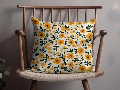 Bright Yellow Floral Pattern Decorative Pillow Cushion