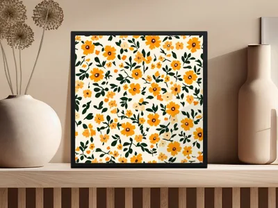 Vibrant Yellow Floral Pattern Wall Art Framed Decor