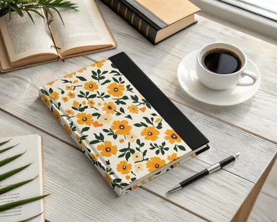 Floral Pattern Hardcover Notebook in Elegant Workspace